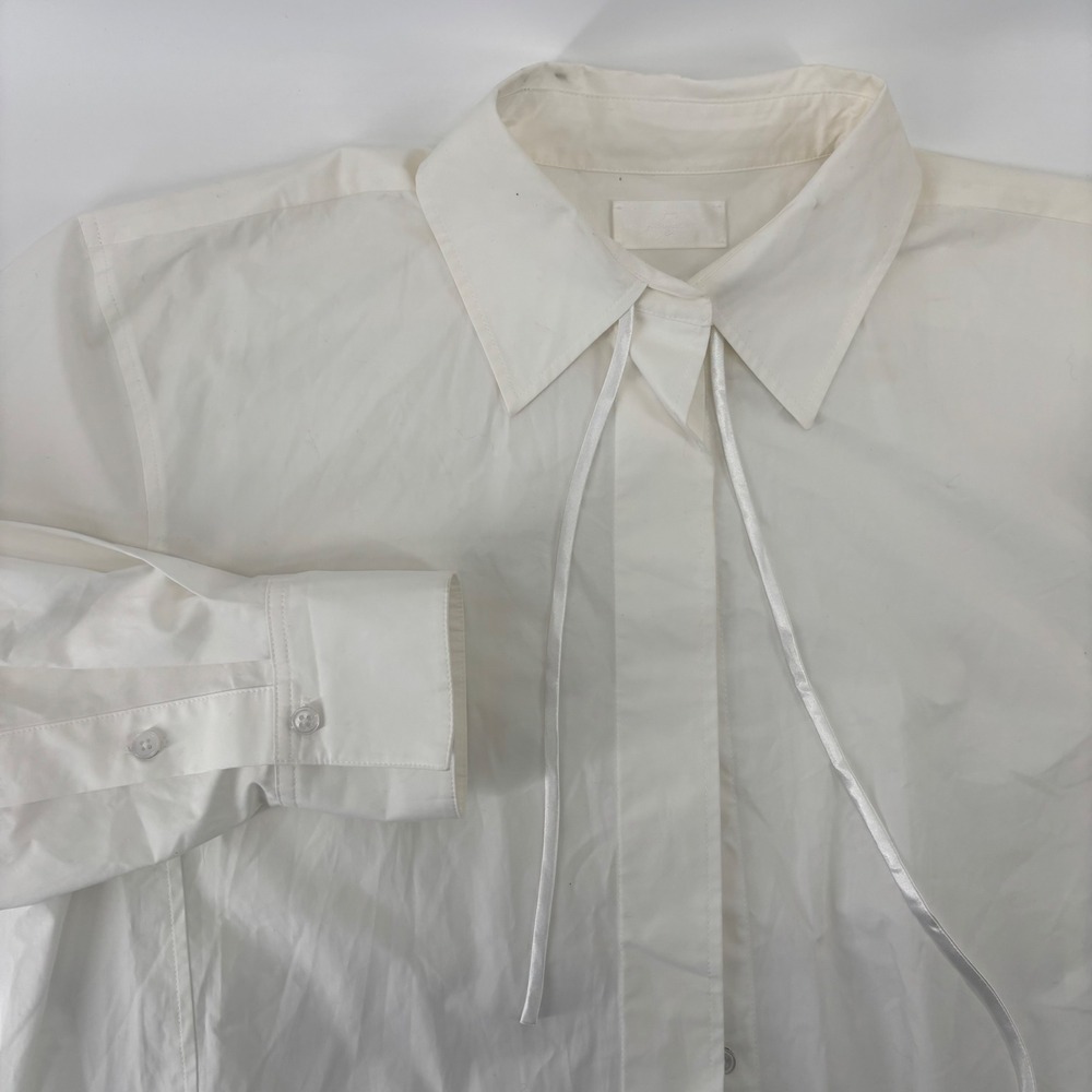 7 For All Mankind Button Down Shirt Womens L White Ribbon Tie Cotton Poplin